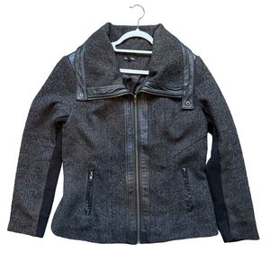 Le Chateau Charcoal Jacket with Black with Leather Details Size L Winter Cozy